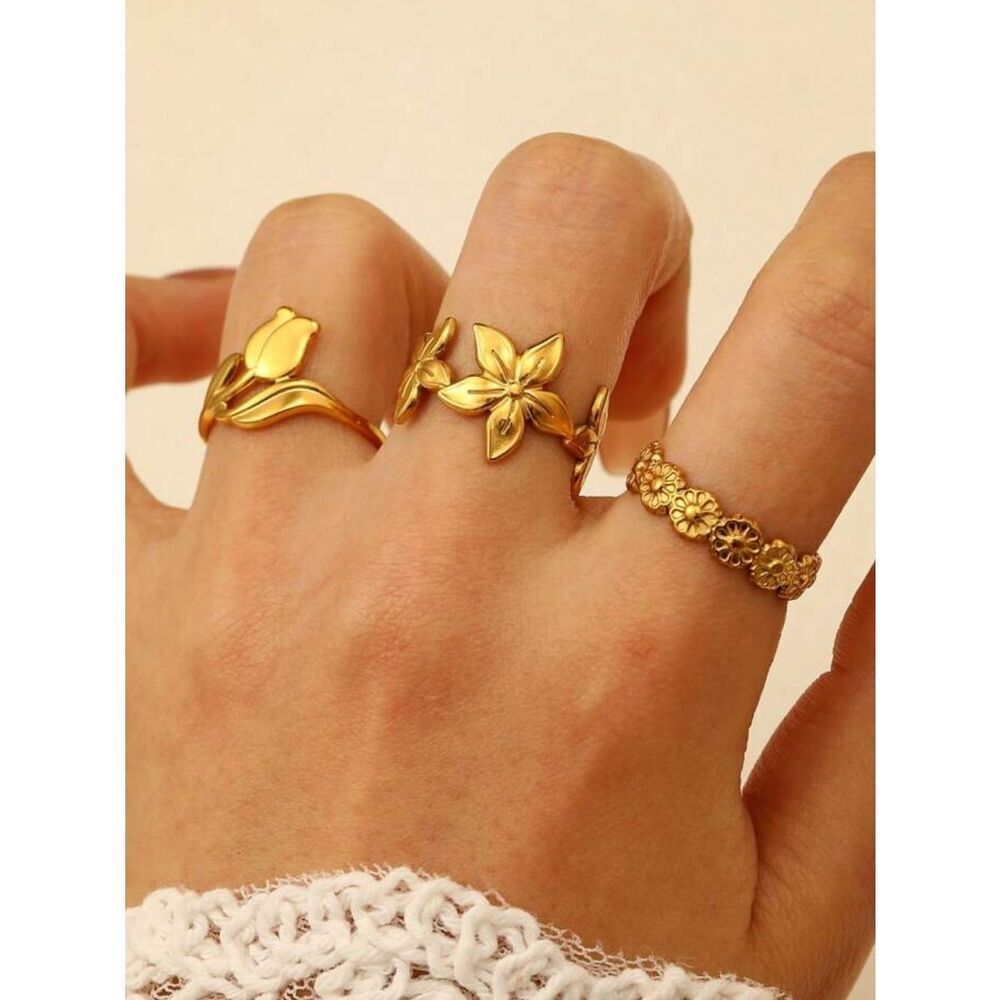 Gold Floral Stackable Rings #2552